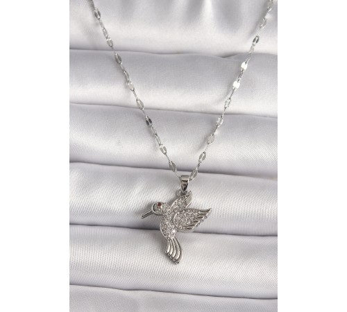 316L Gümüş Renk Zirkon Taşlı Sinek Kuşu Model Kadın Kolye - TJ-BKO9675