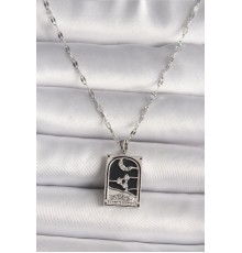 316L Çelik Gümüş Renk Zirkon Taşlı Ay Figürlü Taror Model Kadın Kolye - TJ-BKO9685