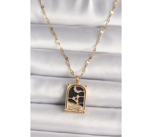 316L Çelik Gold Renk Zirkon Taşlı Ay Figürlü Tarot Model Kadın Kolye - TJ-BKO9686