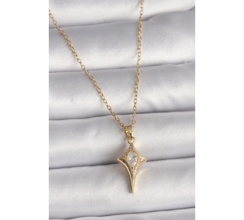 316L Çelik Gold Renk Zincir Zirkon Taşlı Kuzey Yıldızı Model Kadın Kolye - TJ-BKO9715