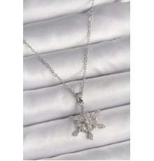 316L Çelik Gümüş Renk Zincir Zirkon Taşlı Kar Tanesi Model Kadın Kolye - TJ-BKO9716