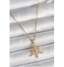 316L Çelik Gold Renk Zincir Zirkon Taşlı Kar Tanesi Model Kadın Kolye - TJ-BKO9717