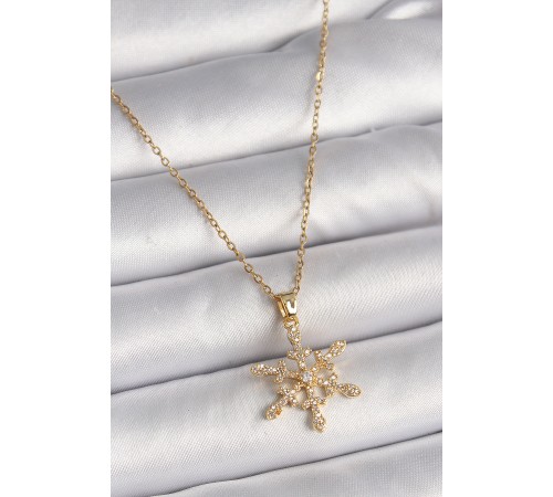 316L Çelik Gold Renk Zincir Zirkon Taşlı Kar Tanesi Model Kadın Kolye - TJ-BKO9717