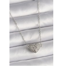 316L Çelik Gümüş Renk Zirkon Taşlı Mıknatıslı Kalp Model Kadın Kolye - TJ-BKO9727