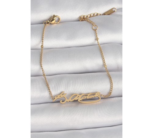 316L Çelik Gold Renk Atatürk İmza Model Kadın Bileklik - TJ-BB6659