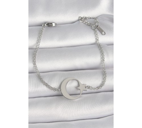 316L Çelik Gümüş Renk Ay Yıldız Model Kadın Bileklik - TJ-BB6662