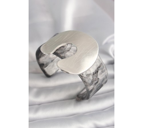 Siyah Mermer Desen Akrilik Plaka Vintage Kadın Bilezik - TJ-BB6667