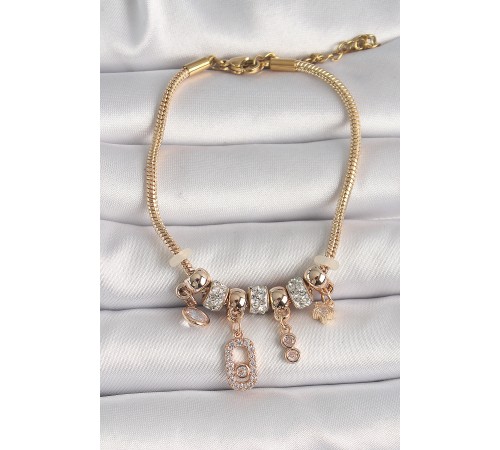 316L Çelik Gold Renk Zincir Sallantı Zirkon Taşlı Messika Figür Yıldız Detay Kadın Bileklik - TJ-BB6696