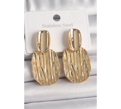 Pirinç Gold Renk Sallantı Kare Plaka Model Kadın Küpe - TJ-BKP10065