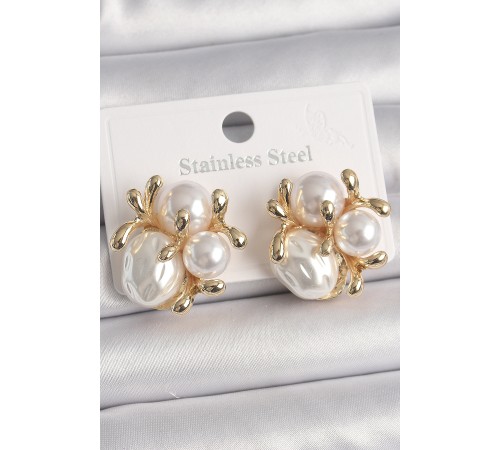 Pirinç Gold Renk İnci Tomurcuk Model Kadın Küpe - TJ-BKP10072