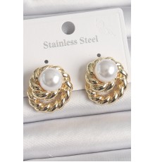 Pirinç Gold Renk İncili Sarmal Burgu Model Kadın Küpe - TJ-BKP10073