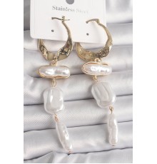 Pirinç Gold Renk Sallantı Ezme İnci Model Kadın Küpe - TJ-BKP10074