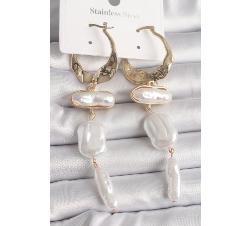 Pirinç Gold Renk Sallantı Ezme İnci Model Kadın Küpe - TJ-BKP10074