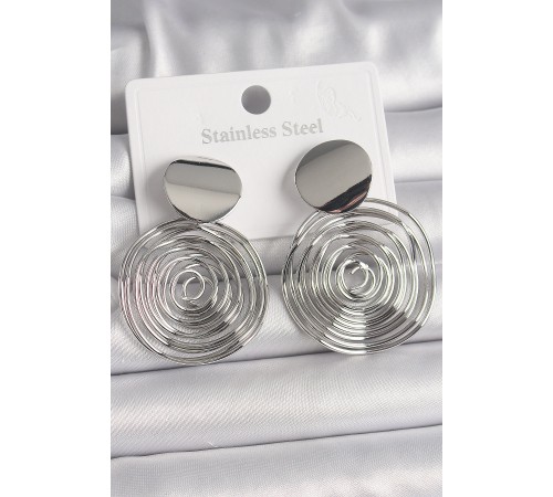 Pirinç Gümüş Renk Sarmal Daire Model Kadın Küpe - TJ-BKP10085