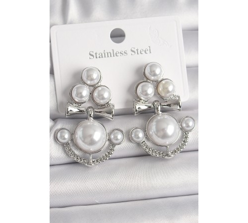 Pirinç Gümüş Renk Sallantı İncili Çapa Model Kadın Küpe - TJ-BKP10086