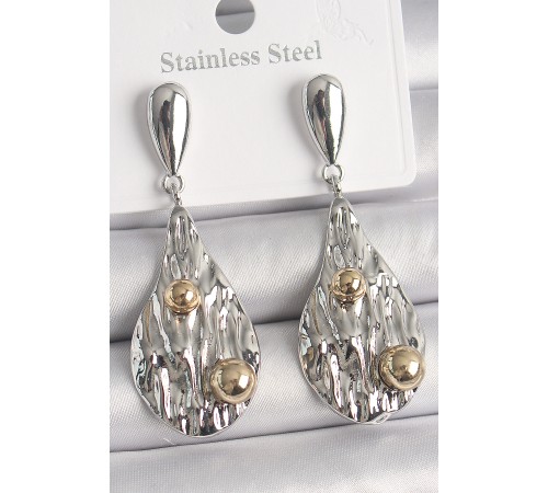 Pirinç Gümüş Renk Sallantı Damla Model Gold Topçuk Detay Kadın Küpe - TJ-BKP10088