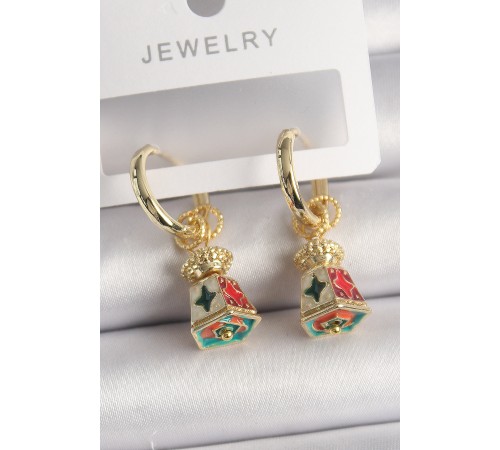 Pirinç Gold Renk Renkli Vintage Çin Emaye Model Kadın Küpe - TJ-BKP10091