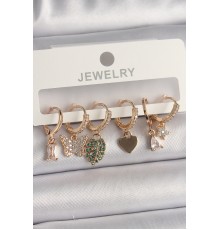 Pirinç Gold Renk Renkli Figür Çoklu Figür Kadın Küpe Seti - TJ-BKP10096