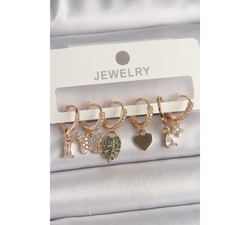 Pirinç Gold Renk Renkli Figür Çoklu Figür Kadın Küpe Seti - TJ-BKP10096