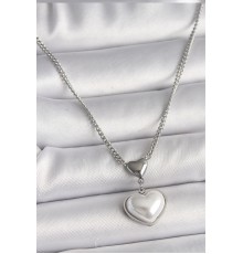 316L Çelik Gümüş Renk Zincir 3D Kalp Model Kadın Kolye - TJ-BKO9771