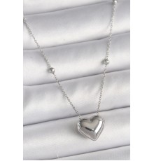 316L Çelik Gümüş Renk Topçuk Detay Zincir Kalp Model Kadın Kolye - TJ-BKO9773