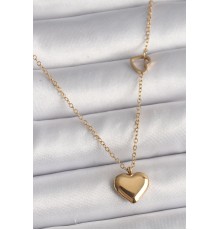 316L Çelik Gold Renk Zincir Kalp Detay Kalp Figür Kadın Kolye - TJ-BKO9774