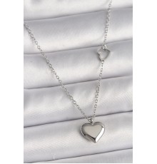 316L Çelik Gümüş Renk Zincir Kalp Detay Kalp Figür Kadın Kolye - TJ-BKO9775