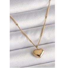 316L Çelik Gold Renk Zincir Love İşlemeli Kalp Figür Kadın Kolye - TJ-BKO9778