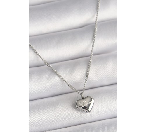316L Çelik Gümüş Renk Zincir Love İşleme Kalp Figür Kadın Kolye - TJ-BKO9779