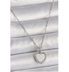 316L Çelik Gümüş Renk Zincir Zirkon Taşlı Beyaz Mineli Kalp Model Kadın Kolye - TJ-BKO9781