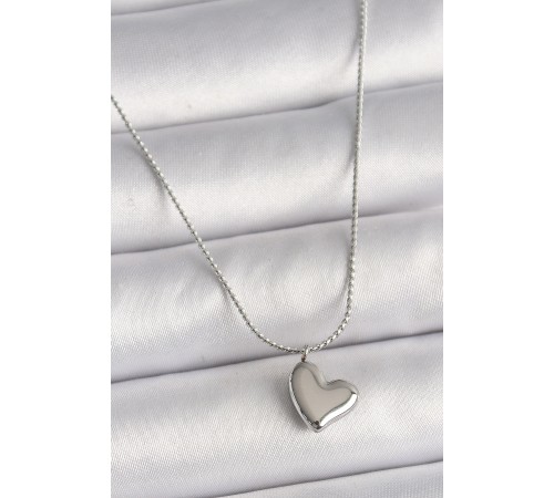 316L Çelik Gümüş Renk Zincir Kalp Figür Kadın Kolye - TJ-BKO9783