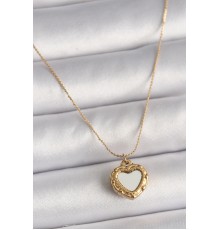 316L Çelik Gold Renk Zincir Aynalı Kalp Model Kadın Kolye - TJ-BKO9784