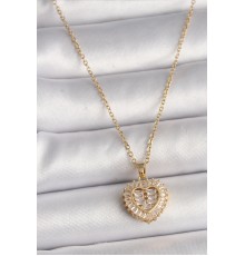316L Çelik Gold Renk Zincir Zirkon Taşlı Kalp Model Kadın Kolye - TJ-BKO9786