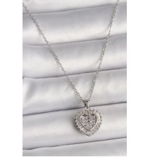 316L Çelik Gümüş Renk Zincir Zirkon Taşlı Kalp Model Kadın Kolye - TJ-BKO9787