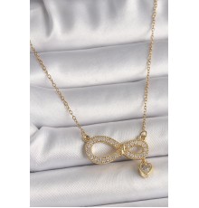 316L Çelik Gold Renk Zincir Zirkon Taşlı Sonsuzluk Model Sallantı Taşlı Kalp Detay Kadın Kolye - TJ-BKO9800