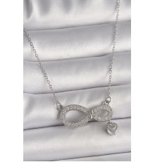 316L Çelik Gümüş Renk Zincir Zirkon Taşlı Sonsuzluk Model Taşlı Kalp Detay Kadın Kolye - TJ-BKO9801