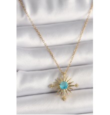 316L Çelik Gold Renk Zincir Mavi Taş Detaylı Kuzey Yıldız Model Kadın Kolye - TJ-BKO9806