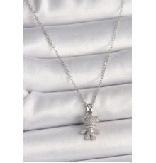 316L Çelik Gümüş Renk Zincir Zirkon Taşlı Ayıcık Figür Kadın Kolye - TJ-BKO9811