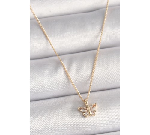 Pirinç Gold Renk Zirkon Taşlı Model Kadın Kolye - TJ-BKO9824