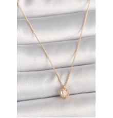 Pirinç Gold Renk Zirkon Taşlı Daire Kafes Model Kadın Kolye - TJ-BKO9828