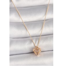 Pirinç Gold Renk 3D Zirkon Taşlı Elmas Model Kadın Kolye - TJ-BKO9829