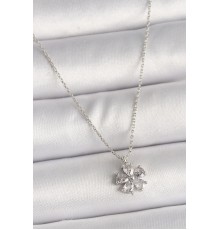 Pirinç Gümüş Renk Zirkon Taşlı Çiçek Model Kadın Kolye - TJ-BKO9833