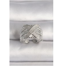 Pirinç Gümüş Renk Ayarlanabilir Zirkon Taşlı X Model Kadın Yüzük - TJ-BYK3582