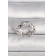 Pirinç Gümüş Renk Ayarlanabilir Zincir Kare Zirkon Taşlı Kadın Yüzük - TJ-BYK3583