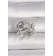 Pirinç Gümüş Renk Ayarlanabilir Zirkon Taşlı Gemici Düğüm Model Kadın Yüzük - TJ-BYK3584