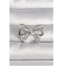 Pirinç Gümüş Renk Ayarlanabilir Zirkon Taşlı Kurdele Model Kadın Yüzük - TJ-BYK3585