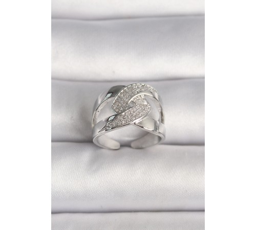 Pirinç Gümüş Renk Ayarlanabilir Zirkon Taşlı Kadın Yüzük - TJ-BYK3586