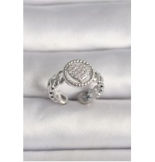 Pirinç Gümüş Renk Zincir Model Zirkon Taşlı Kalp Model Kadın Yüzük - TJ-BYK3587