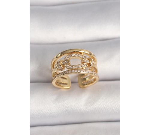 Pirinç Gold Renk Ayarlanabilir Zirkon Taşlı Gemici Düğümü Model Kadın Yüzük - TJ-BYK3605