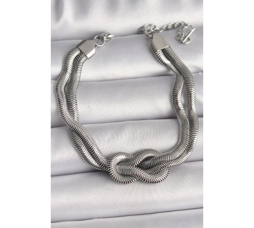 316L Çelik Gümüş Renk Düğüm Model Kadın Bileklik - TJ-BB6711